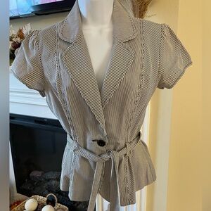 WHBM Striped Black and White Blazer with Belt, size 8